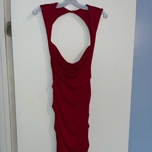 Nicole Miller Red Sleeveless Cowl Neck Bodycon Midi Dress